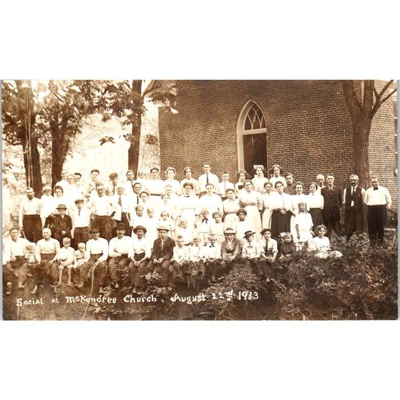 1913 Social at McKendree Church Group Photo Antique RPPC Postcard PE7